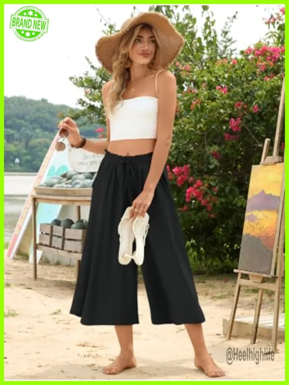Wide Leg Palazzo Cropped Pants | Dressy Casual Culottes with Pockets